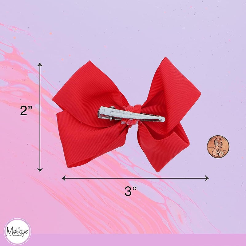 Motique Accessories 3 Inch Grosgrain Bow for Little Girls- Set of 2 (Red) - Image 4